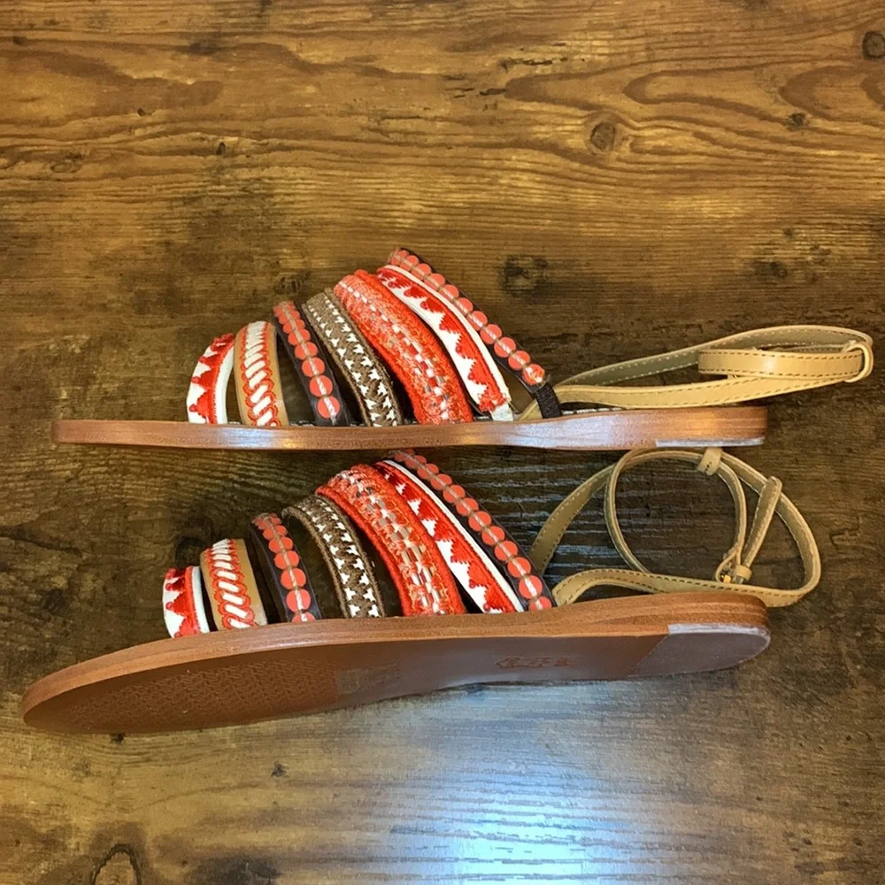 Tory Burch embroidered Poppy red multi sandals 6.5